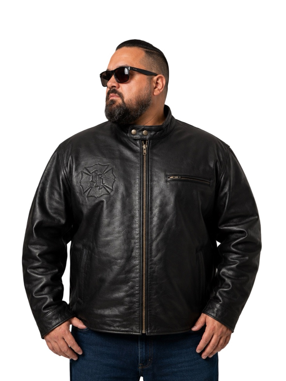 Black Helmet Fight Fire Genuine Leather Motorcycle Jacket Men’s 3XL Skull Biker